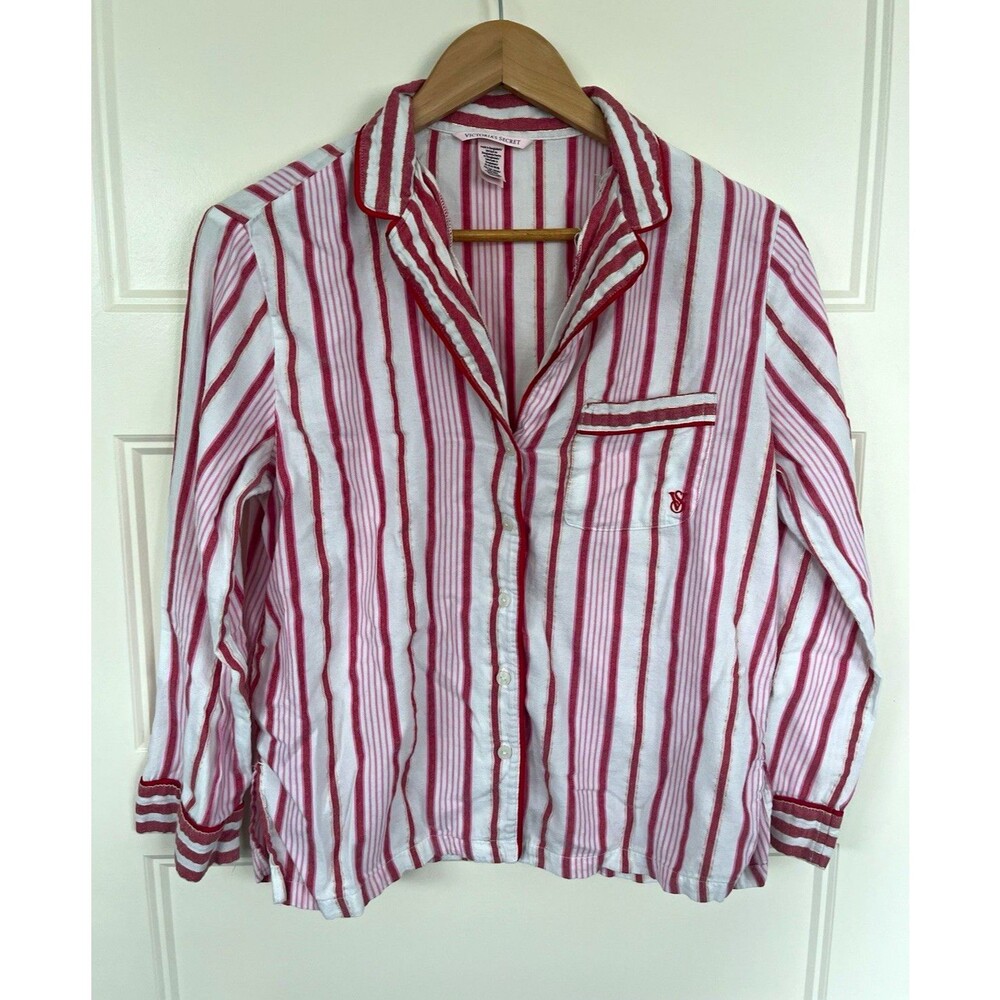 Victoria's Secret Pajama Set XS Pink White Gold Shimmer Stripe Cotton Modal 2pc